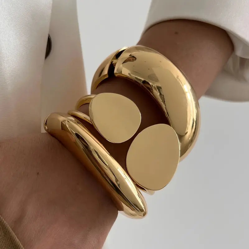 Exaggerated Punk Heavy Metal Chunky Spring Bangles - Gold & Silver Arm Cuffs for Women & Men