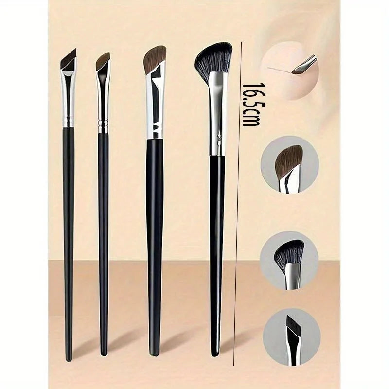 4-Piece Nose Contour Brush Set with Highlight and Eyeliner Brushes, Bevel Design
