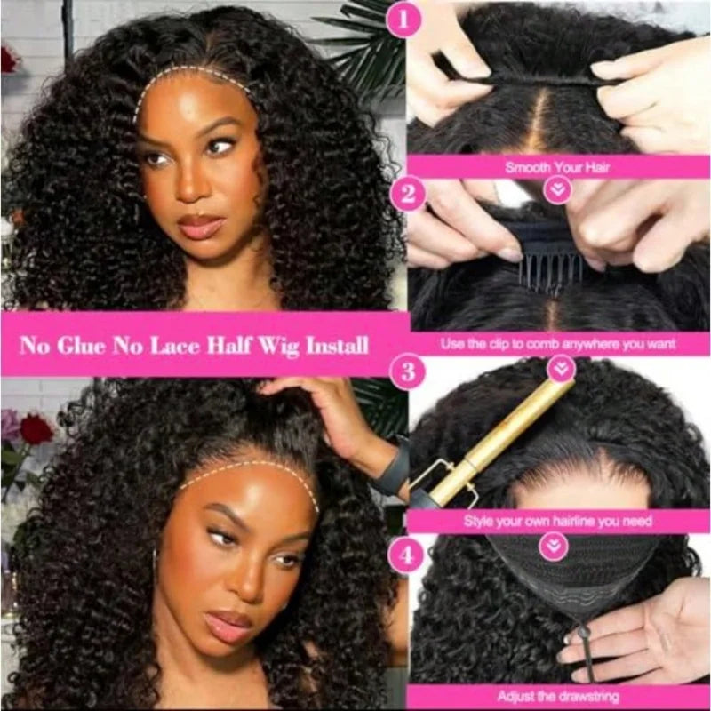 Human Hair Half Wig 3-in-1 Glueless Clip-In Flip Over Style - Natural Color