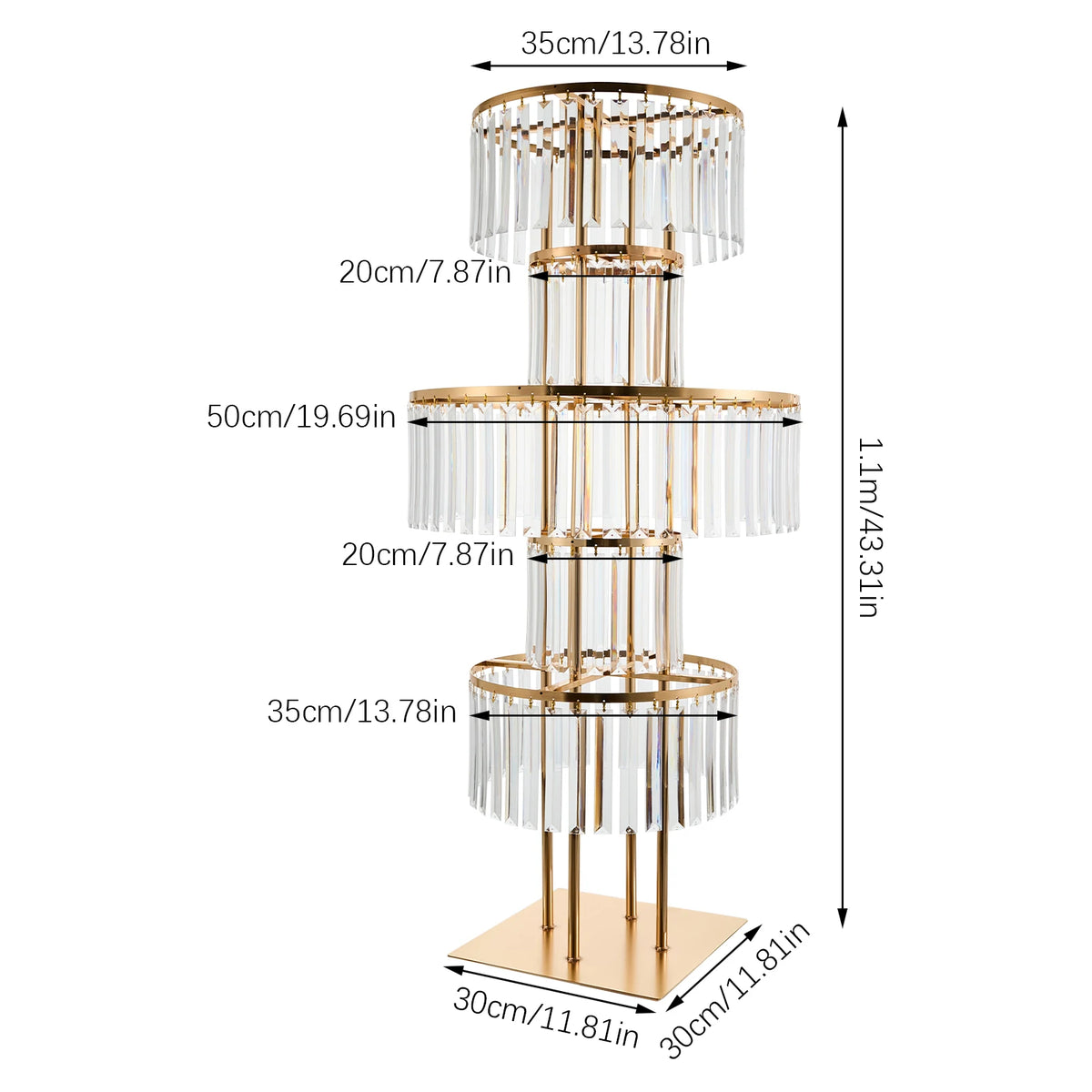 Gold 5-Tier Acrylic Wedding Flower Stand 110cm Floor Centerpiece for Events