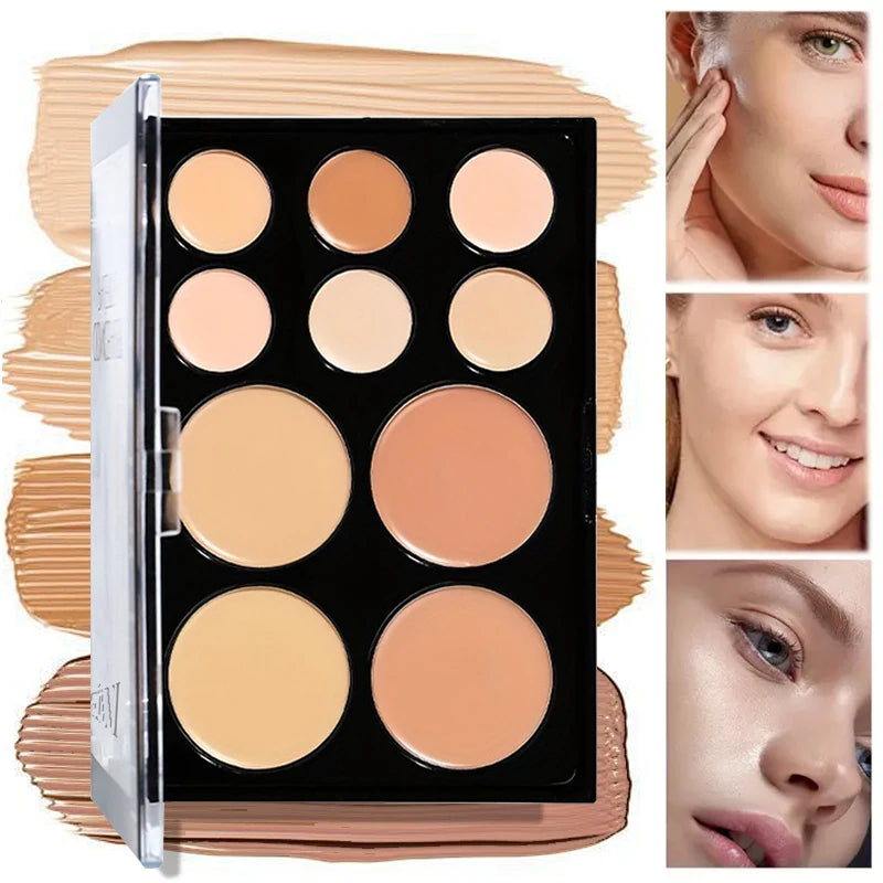 10-Color Cream Contour Palette with Brush | Waterproof Face Makeup Kit for Beginners