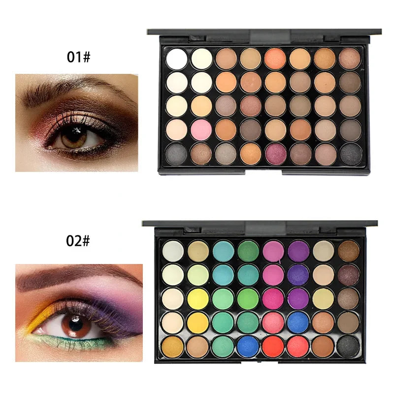 40-Color Matte Eyeshadow Palette with Glitter and Brush Set - Professional Eye Makeup
