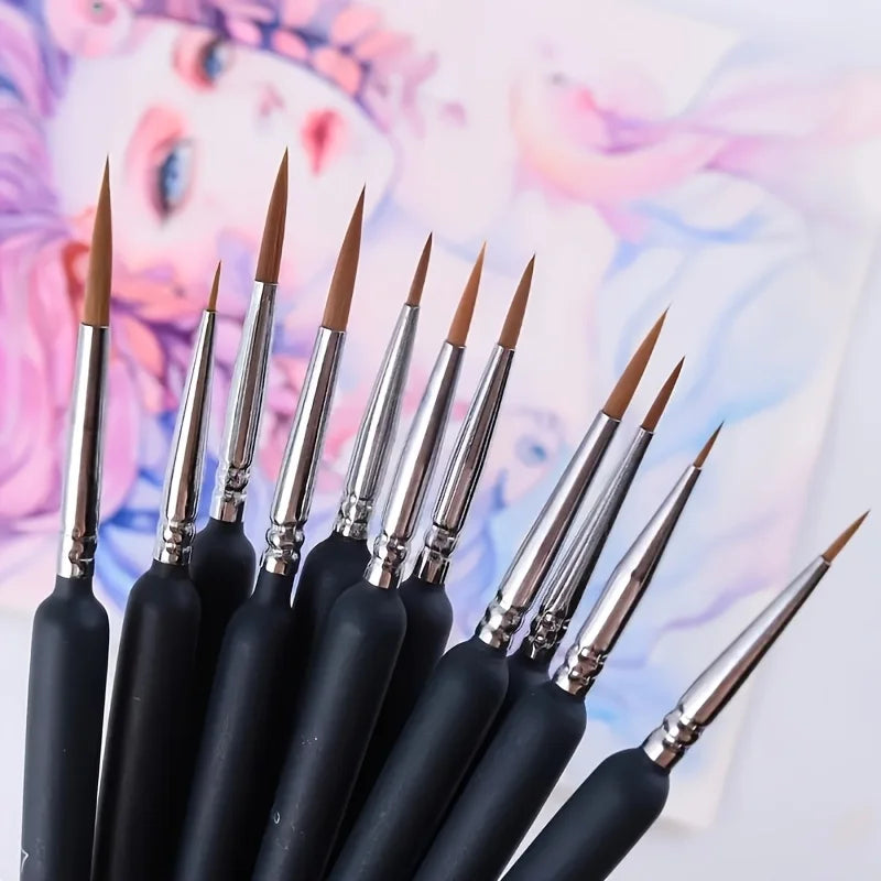 Miniature Detail Paint Brush Set 11pcs Fine Art & Nail Art Brushes for Acrylic Oil Watercolor