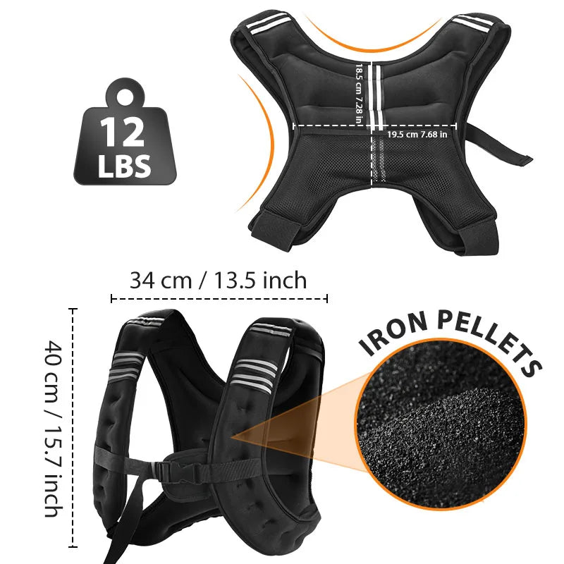12lb Adjustable Weighted Vest for Fitness & Strength Training – Reflective Stripes