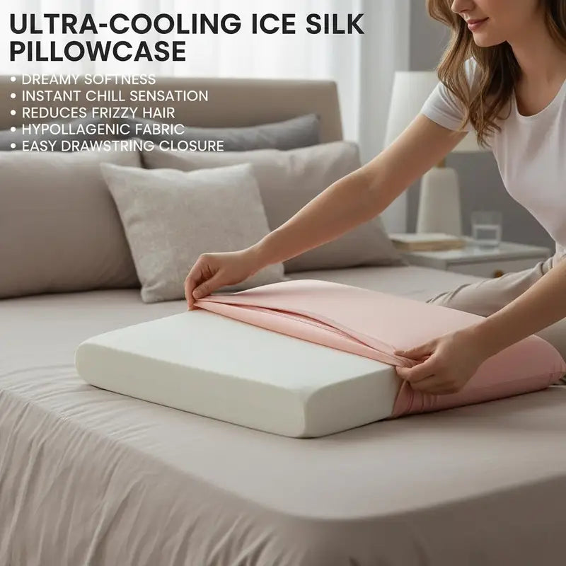 Breathable Cooling Pillowcase with Adjustable Drawstring - Moisture-Wicking Summer Sleep Cover