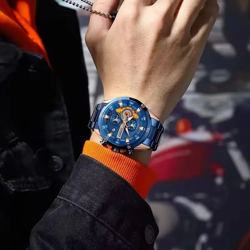 Men's Stainless Steel Watch with Luminous Dial and Chronograph - Unisex Fashion Timepiece