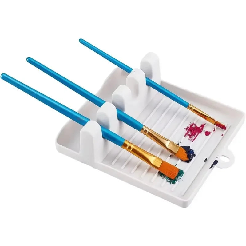 Paint Brush Rest Holder with 4 Slots and Drip Tray - Plastic Organizer for Watercolor, Oil, Acrylic Painting