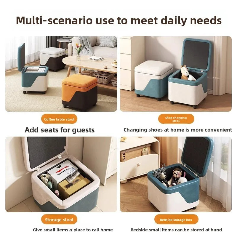 Small Household Shoe Storage Stool with Storage Function - Low, Compact, Multi-Color