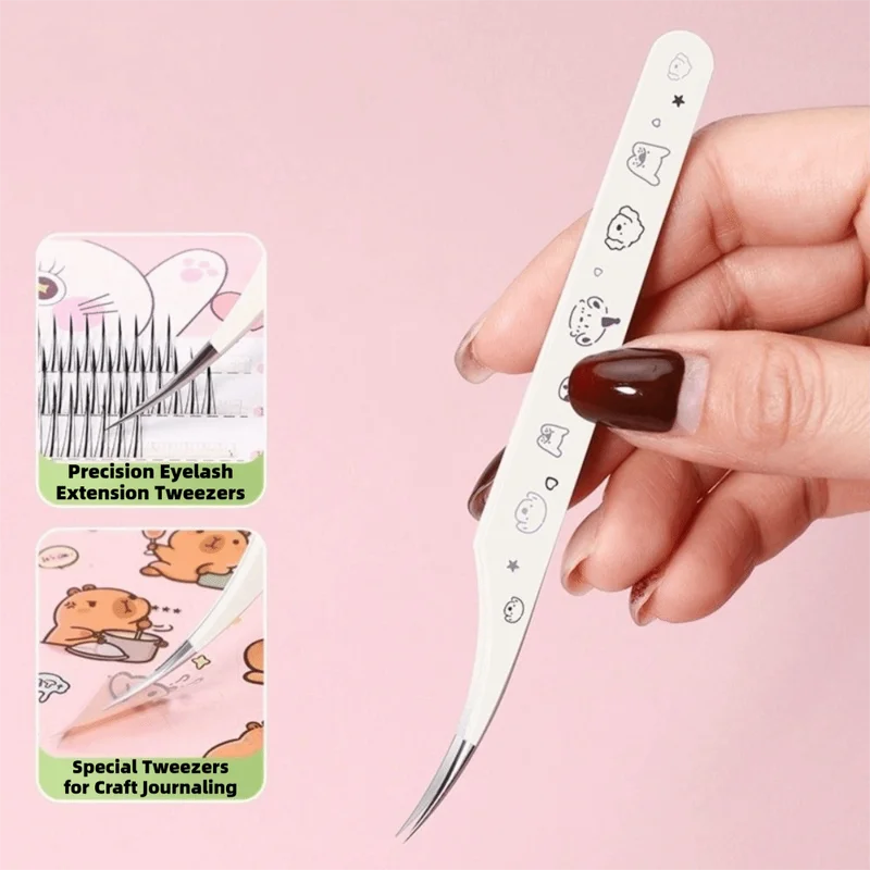 Eyelash Curler Tweezers Stainless Steel False Eyelash Applicator with Cartoon Pattern