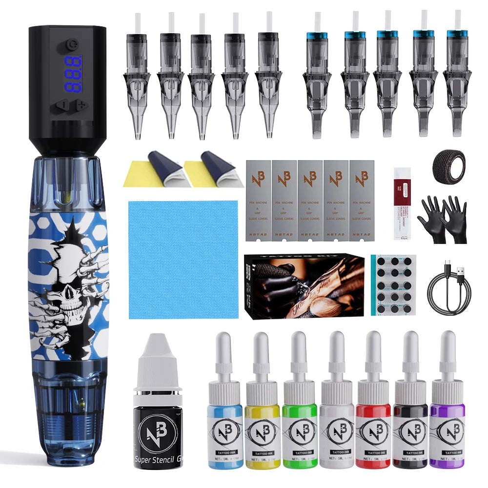Wireless Tattoo Machine Kit with 1500mAh Power Supply, Needles & Ink - Complete Tattoo Kit for Beginners & Professionals