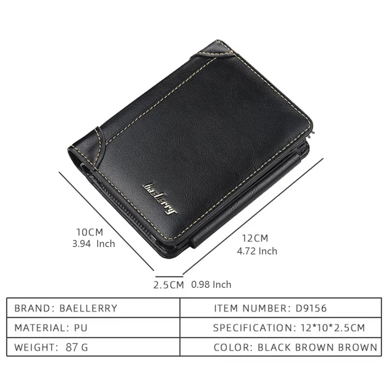 Men's PU Leather Wallet with Zipper Card Holder & Coin Pocket - Vintage Style
