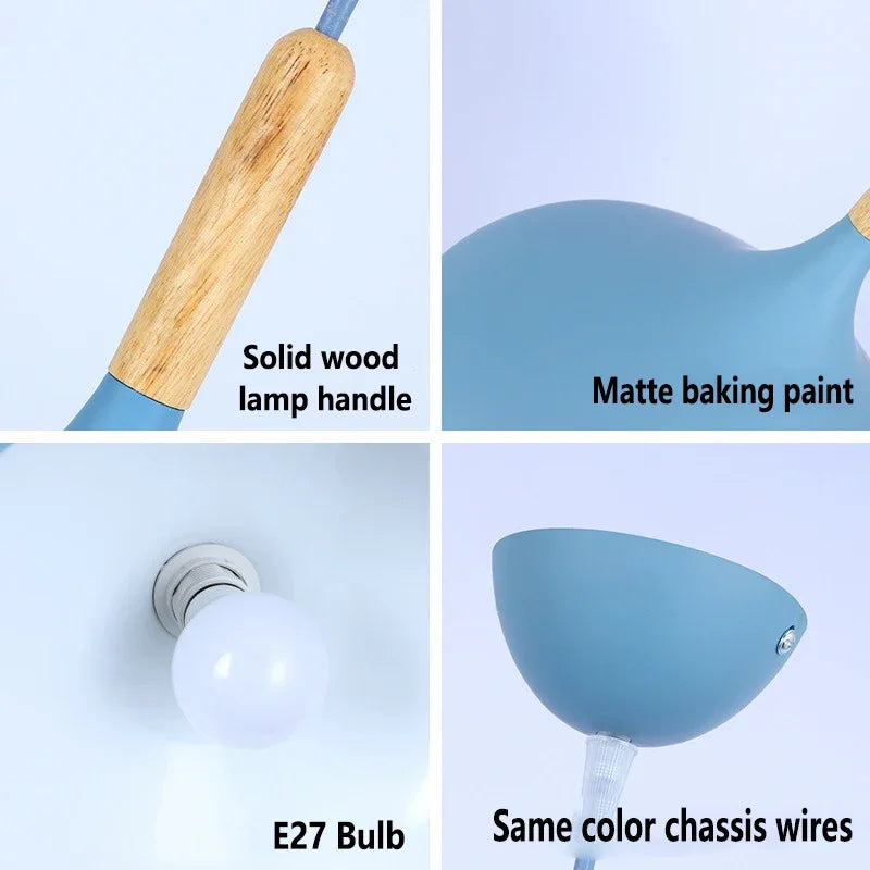 Colored Wooden Pendant Light Fixture for Bedroom & Living Room - LED Aluminum Lamp