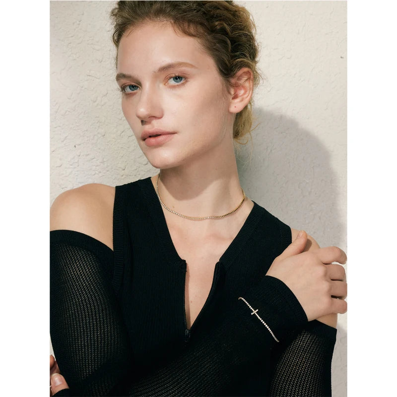 Luxury Cubic Zirconia Chain Necklace - Delicate Stainless Steel Jewelry for Women