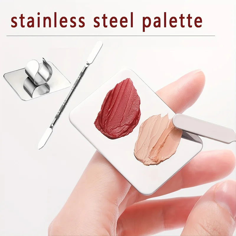 Makeup Mixing Palette with Spatula - Stainless Steel Cosmetic Tool for Foundation & Nail Art - Multiple Colors