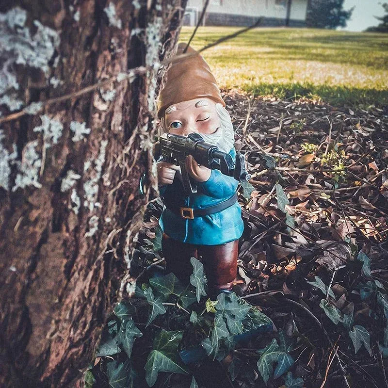 Funny Army Gnome Garden Statue Resin Yard Ornament for Outdoor Decoration