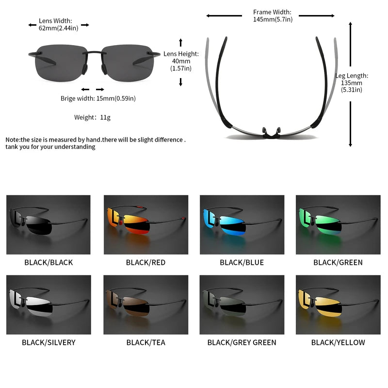 Ultra Light Frameless Polarized Sunglasses - Flexible Square Outdoor Eyewear