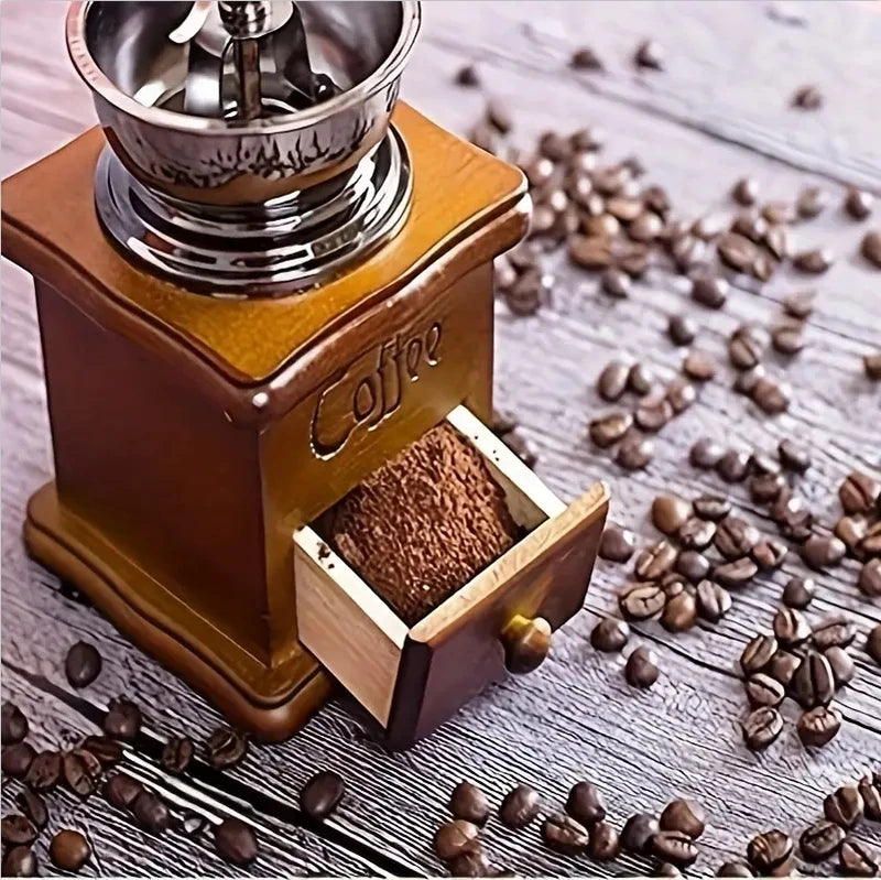 Manual Coffee Grinder Vintage Wooden Hand Crank Burr Mill Classic Coffee