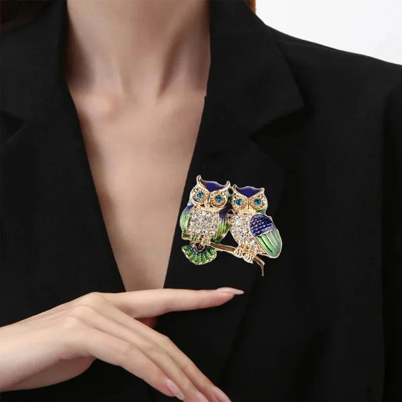 Owl Brooch Pin for Clothing Bags & Scarves - Rhinestone Animal Lapel Accessory