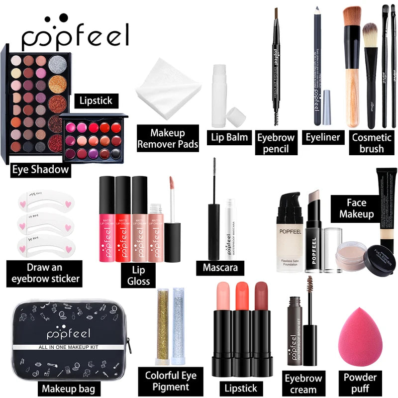 All-in-One Makeup Kit for Women Teen Girls - Nude Eyeshadow Foundation Primer and Brush Set