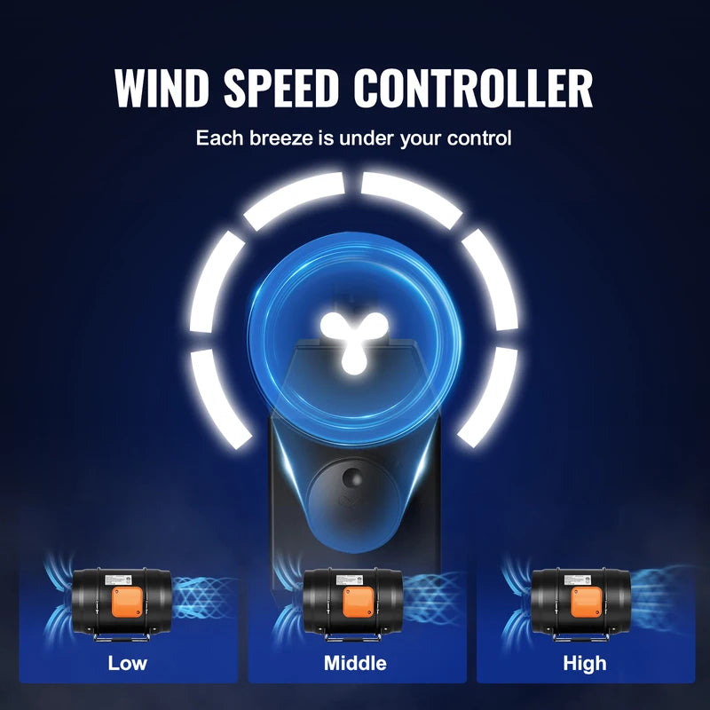 8-Inch Inline Duct Fan 750 CFM with Variable Speed Controller for Ventilation and Grow Tents