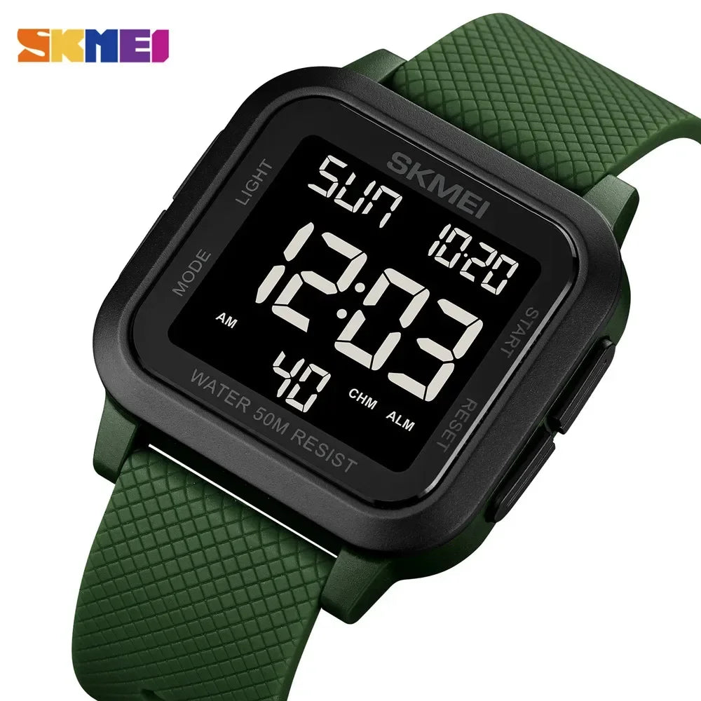 Men's Digital Waterproof Military Sport Watch with LED Display - Shock Resistant, 5 Bar Water Resistance
