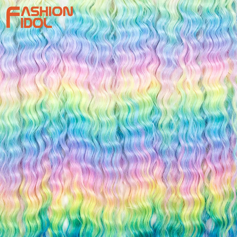 Water Wave Hair Extensions 22 Inch Crochet Hair Synthetic Ombre Rainbow Color Set