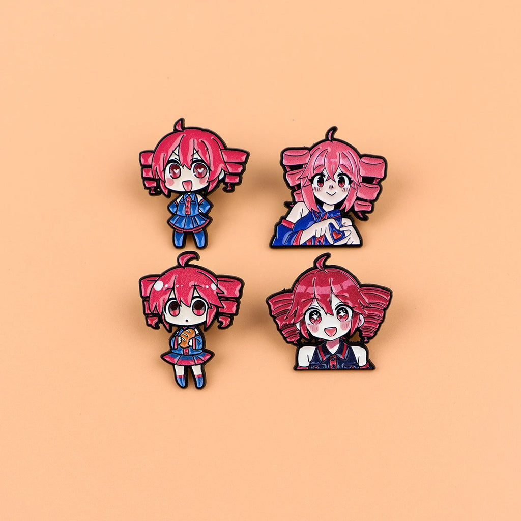 Cute Anime Girl Enamel Pin Set - Cartoon Pink Hair Badge Brooch Jewelry