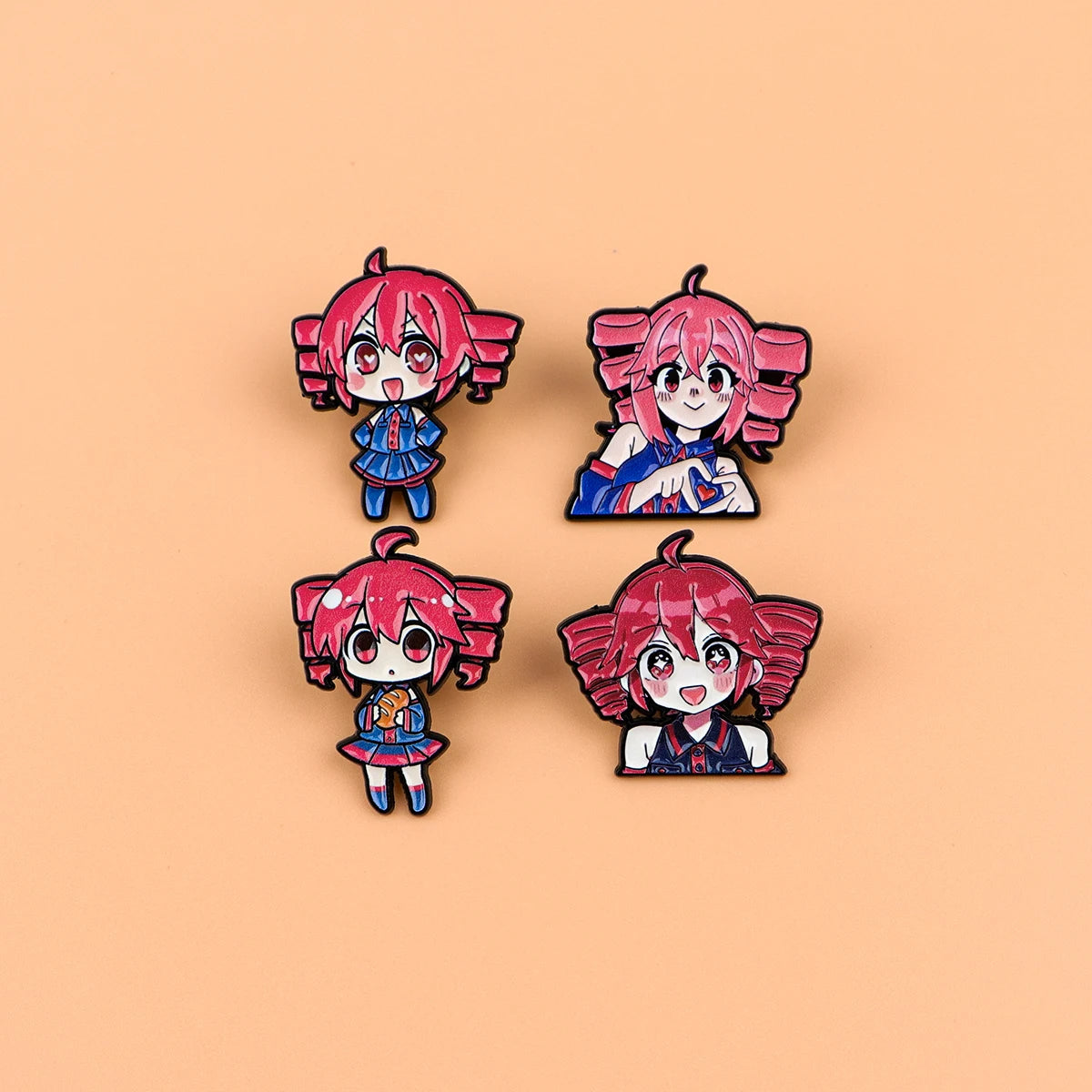 Cute Anime Girl Enamel Pin Set - Cartoon Pink Hair Badge Brooch Jewelry