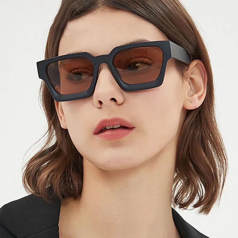Unisex Square Fashion Sunglasses UV400 Retro Green Lens Shades for Women Men