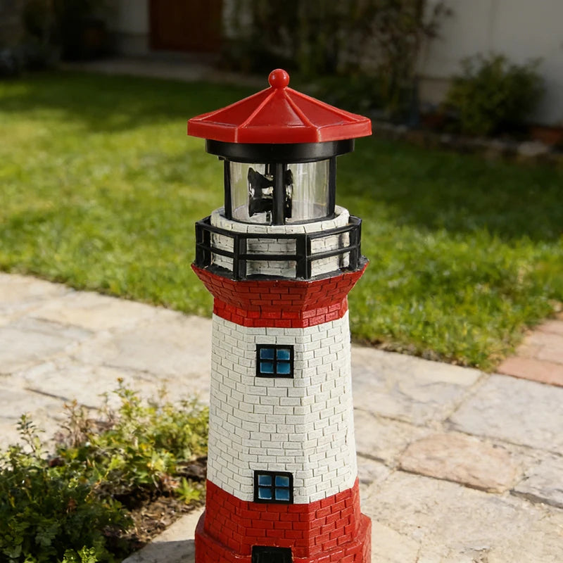 Solar Lighthouse Garden Light with Rotating Beacon Outdoor Yard Decor