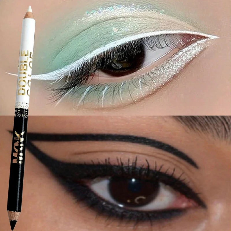Dual-Color Wooden Gel Eyeliner Pencil - Black White & Brown Shades