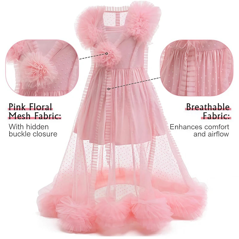 Kids Pink Ruffle Princess Costume Dress for Halloween & Parties