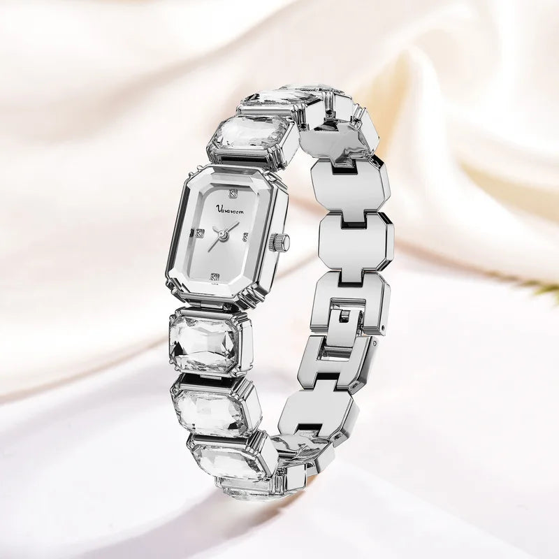 Luxury Women’s Diamond Studded Square Dial Quartz Watch Waterproof Elegant Wristwatch