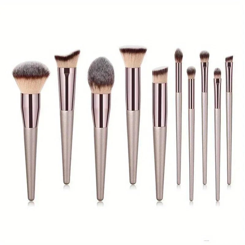 10 Pcs Makeup Brush Set - Foundation, Blush, Eye Shadow & Concealer Tools