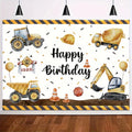Construction Theme Birthday Backdrop Banner for Kids Party - Excavator Crane Truck Decoration
