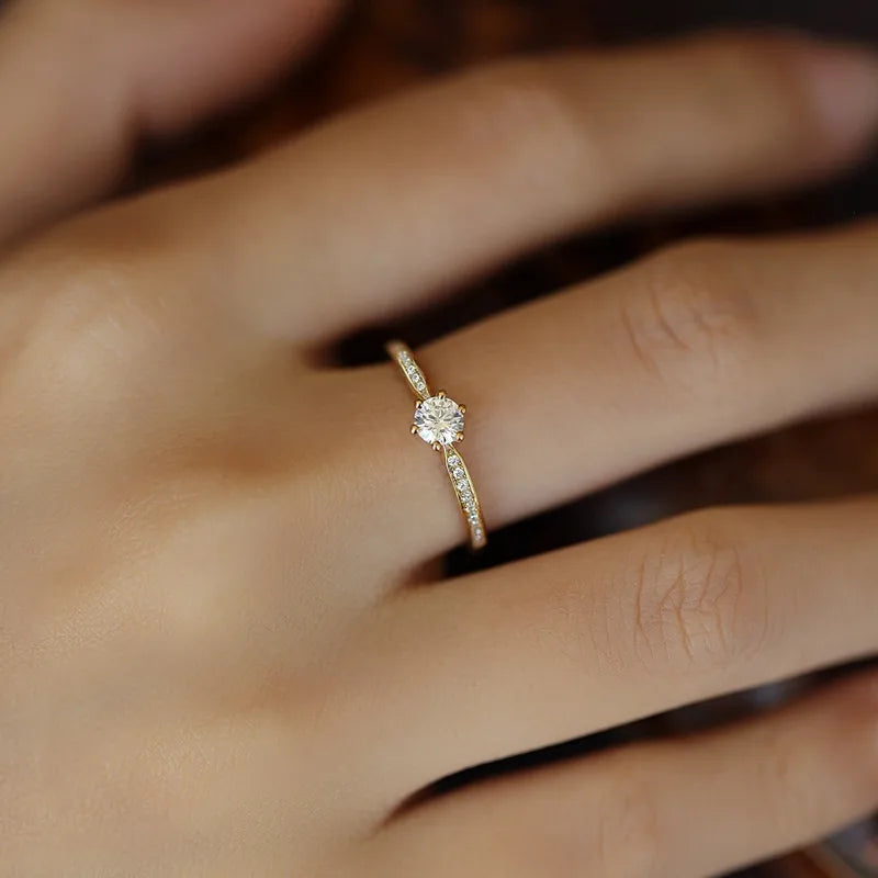 Sterling Silver 14K Gold Plated Zircon Ring for Women Wedding Jewelry