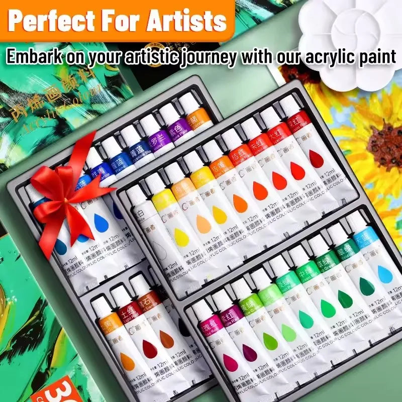 Acrylic Paint Set 12ml Versatile Colors for Paper Wood Canvas Rock Ceramics Clothing