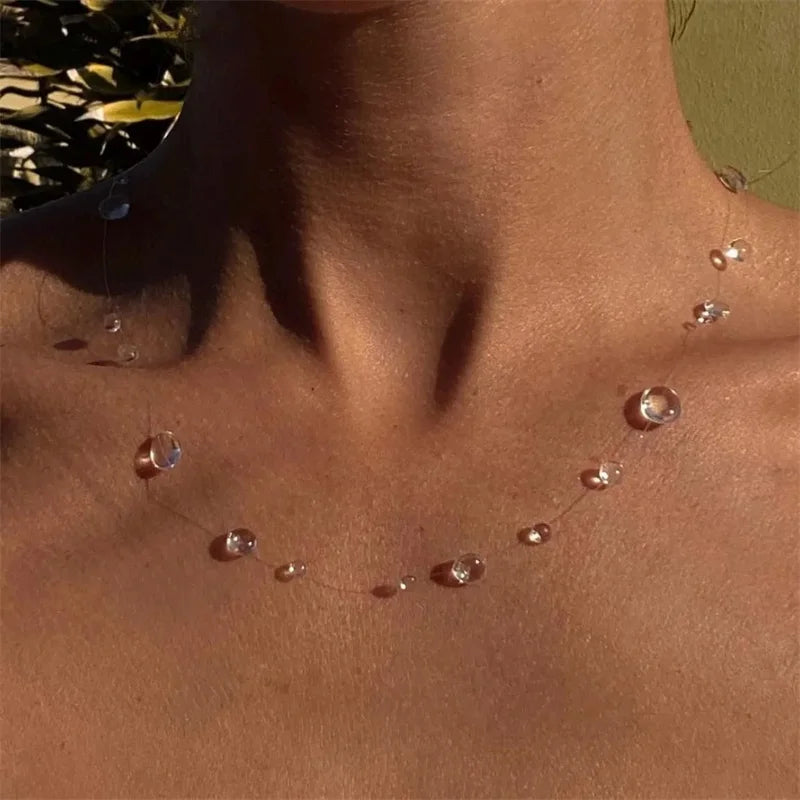 Women Beaded Clavicle Chain Necklace Earrings Bracelet Jewelry Set - Personalized