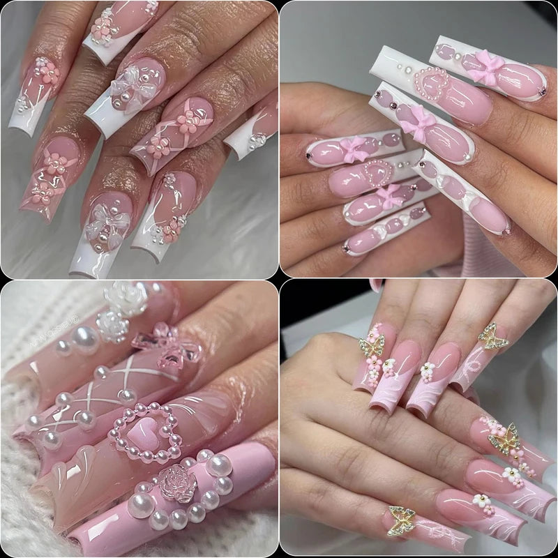 12 Grid Mixed 3D Color Resin Bow Pearl Heart Flat Back Diamond Nail Art Decorations