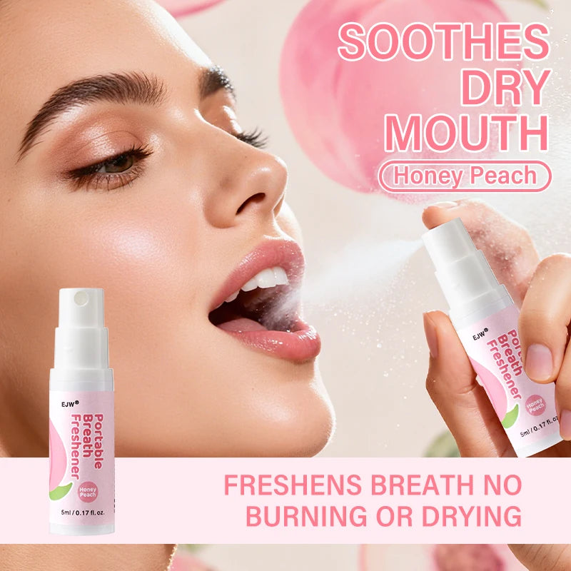 Portable Alcohol-Free Breath Spray with Mint, Peach & Grape Flavors - Instant Fresh Breath