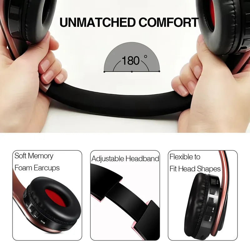 Wireless Bluetooth Headphones with FM Radio Support SD Card Mic Long Battery Life