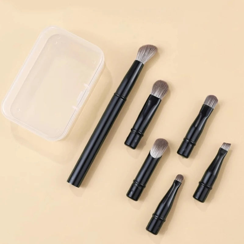 Mini Travel Makeup Brush Set 6pcs with Detachable Handles for Face Eyeshadow