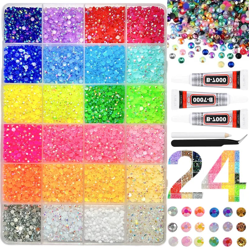 Nail Rhinestone Bedazzling Kit with 3D Multi-Color Resin Diamonds for Nail Art & Jewelry DIY