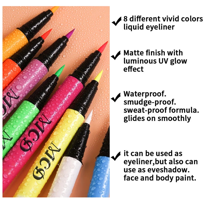 Neon Colored Waterproof Liquid Eyeliner Pen - UV Blacklight Face & Body Makeup