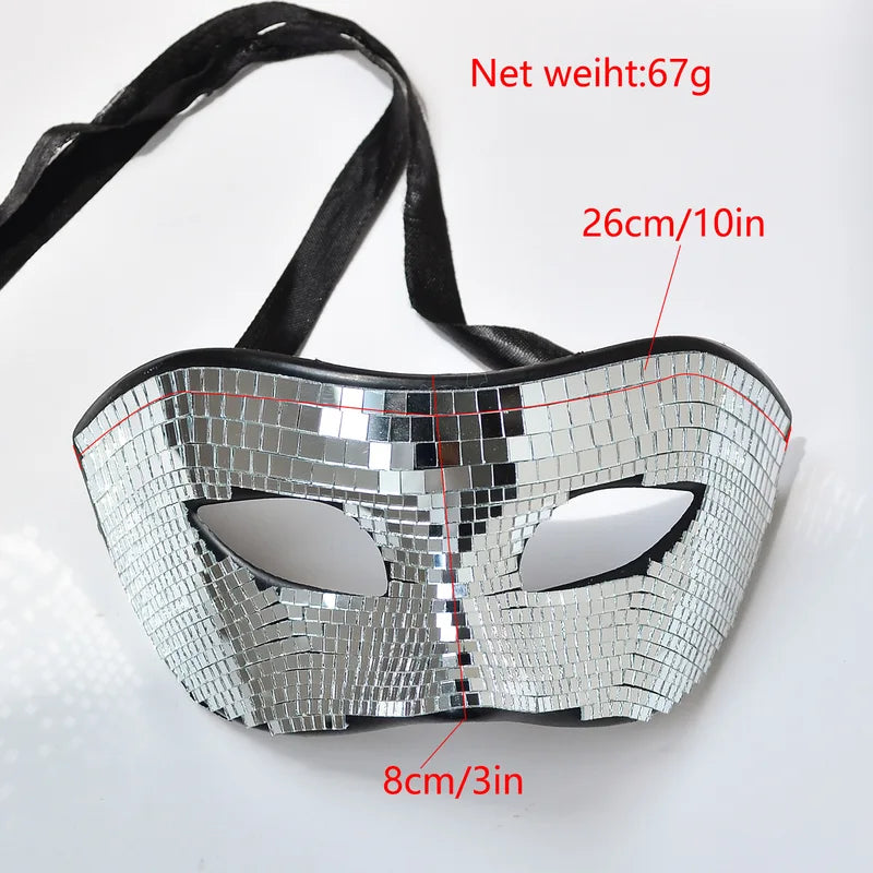 Disco Ball Glitter Mirror Face Mask for Festivals & Parties, Reflective Costume Mask