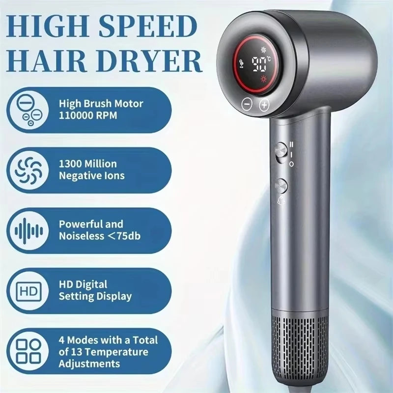 High-Speed Travel Hair Dryer 110,000 RPM Brushless Motor 5-Speed Ionic Diffuser