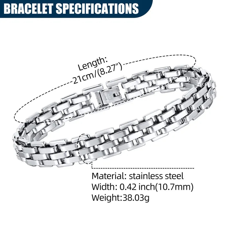 Men's Stainless Steel Chain Link Bracelet - Adjustable Wristband for Gift