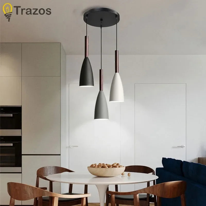 Nordic Style Modern Chandelier for Living Room Bedroom Kitchen Black White Gray