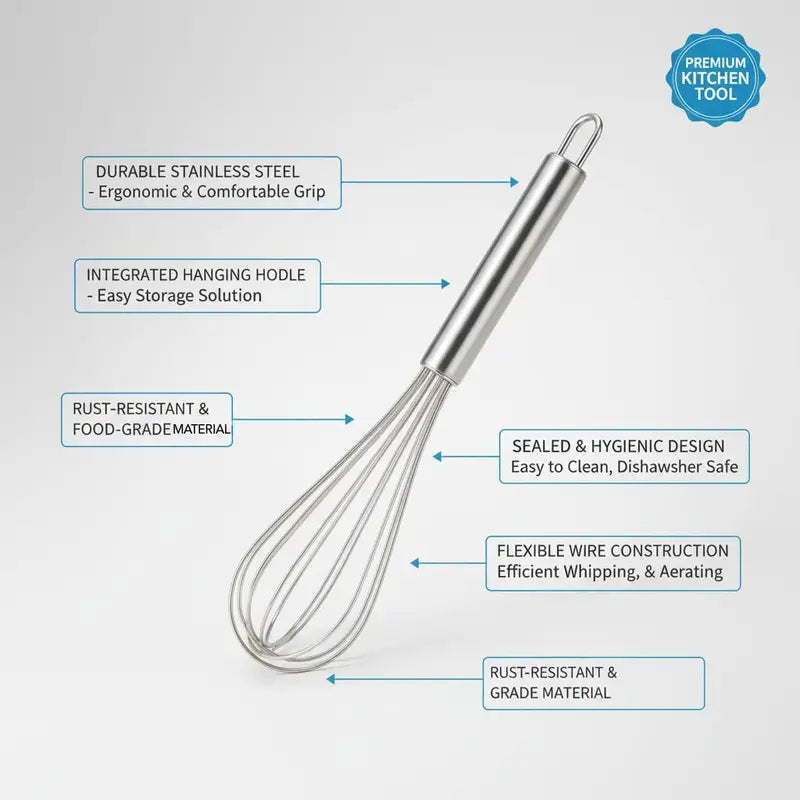 Stainless Steel Whisk Set for Cooking & Baking - Non-Stick Safe Kitchen Utensils