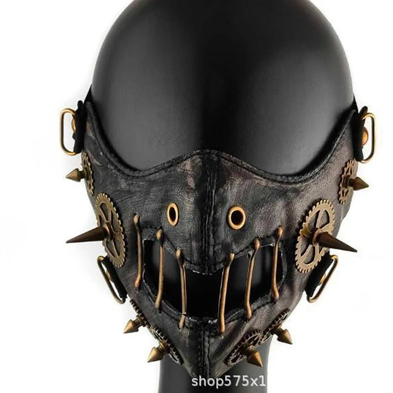 PU Leather Steampunk Mask Protective Face Cover for Party Cosplay Goth Costume